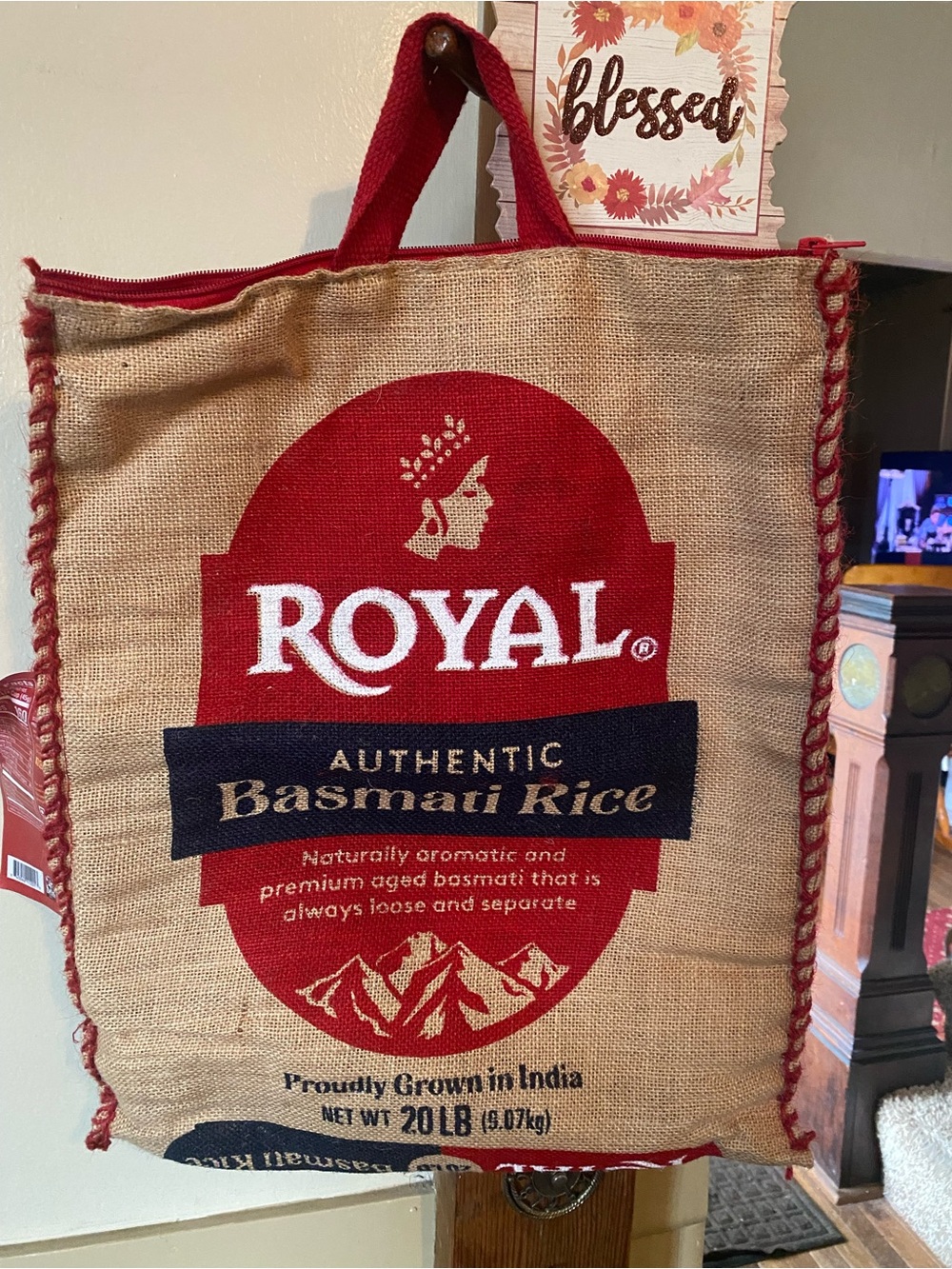 Authentic Basmati Rice Tote Bag in Natural & Red